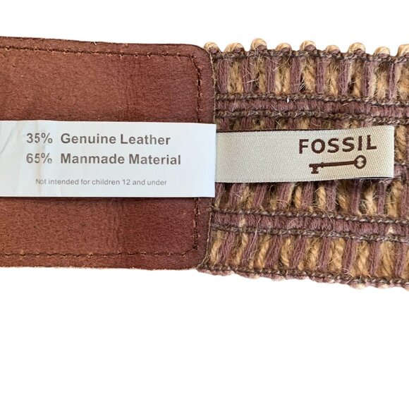 Fossil Leather & Macrame Stretch Belt with Burnished Gold Buckle Womens O/S - Picture 13 of 14